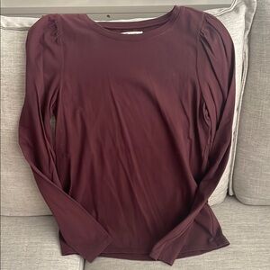 Madewell Burgundy Long Sleeve Top with Puff Sleeve Detail